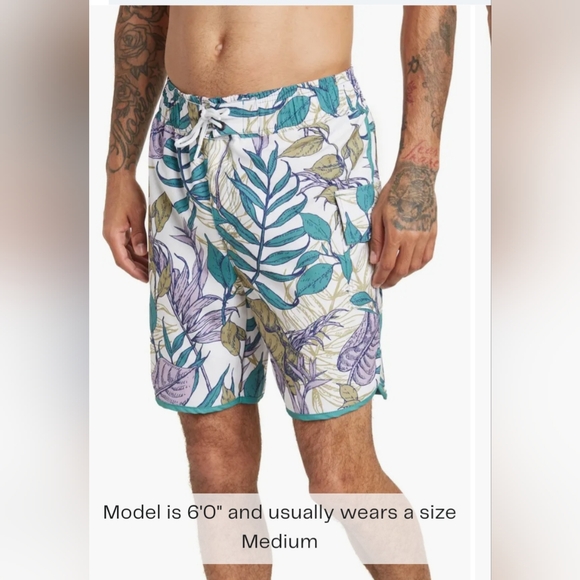 Sovereign Code NWT Botanical/Ecru JoyrideTropical Drawstring SwimTrunks - Picture 3 of 4